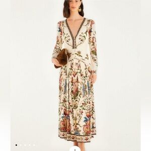NWT FARM RIO Cream Majestic Hearts Long Sleeve Midi Dress